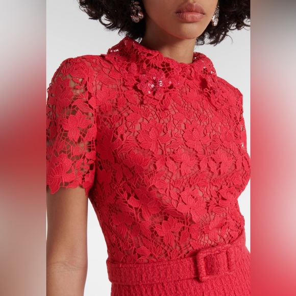 Oscar de la Renta NWT Short-Sleeve Gardenia Guipure And Tweed Midi Dress - Picture 7 of 13